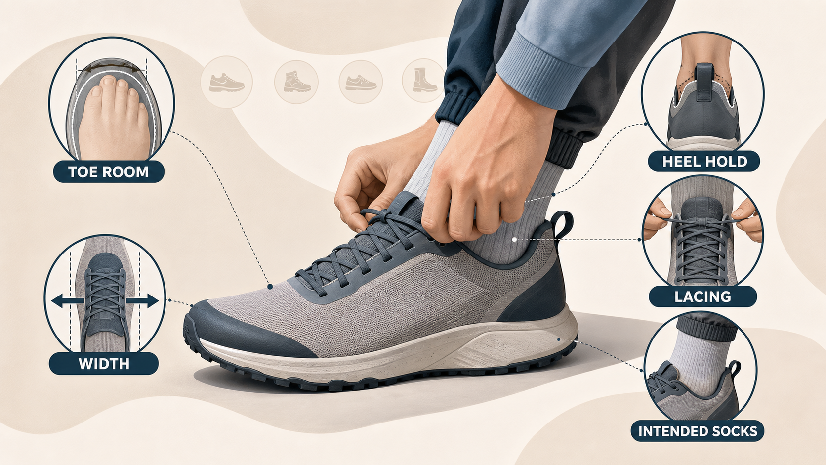 Reinforce the sizing checks readers can complete before ordering trail-inspired shoes